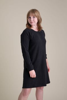 Kendra is wearing a size S. Barcelona Dress, Jumpsuit And Cardigan, Cozy Dress, Legging Fits, Fleece Dress, Comfy Dresses, Winter Dress, Linen Skirt, Cotton Fleece