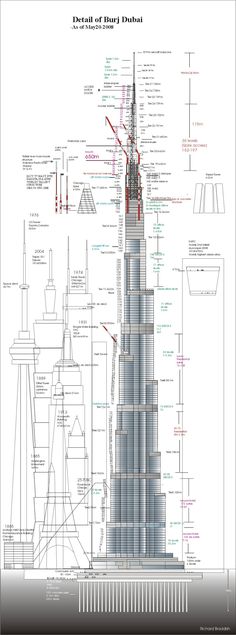 an architectural drawing of the burj tower in new york city, with blueprints