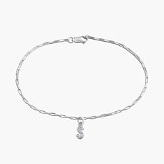 Shown in 14K White Gold|Elongagated Box Chain S Initial Bracelet in 14 Carat Gold with Lab Grown Diamonds by MiaDonna Letter Bracelets, Gold Shop, Loose Stones, Initial Bracelet, Green Diamond, Recycled Metal, Jewelry Packaging, Box Chain, Luxury Jewelry