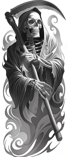 Gothic Art Aesthetic, Catrina Drawing, Traditional Reaper, Grim Reaper Tattoo Designs, Santa Muerte Art, Skull Artwork Illustrations