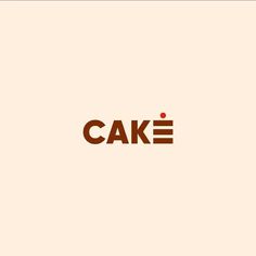 the word cake is written in brown on a beige background with an orange dot at the bottom