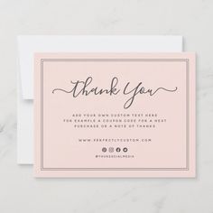 a white thank card with the words, thank you and an elegant calligraphy font