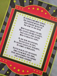 the poem is written in red, yellow and black with stars on it's border