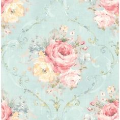 a floral wallpaper with pink, yellow and blue flowers