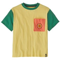 evo.com | Patagonia T-Shirts > Regular Fit Neither slim nor oversized. Fair Trade Certified™ Sewn 4.4oz 100% Regenerative Organic Certified™ Cotton Jersey | Kid's Patagonia Pocket T-Shirt 2024 - Small Yellow | Cotton Sporty Summer T-shirt With Pockets, Yellow Organic Cotton Crew Neck Top, Casual Green T-shirt With Side Pockets, Sporty Cotton Tops With Pockets, Relaxed Fit Cotton Tops For Everyday, Casual Tops With Relaxed Fit For Everyday, Casual Tops For Everyday Wear, Sporty Cotton T-shirt With Pockets, Organic Cotton Crew Neck Tops With Pockets