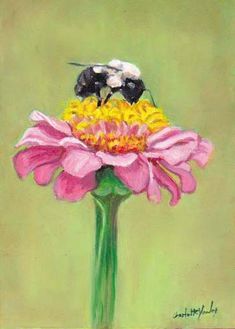 a painting of two bums on top of a pink flower