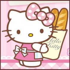 the hello kitty is holding bread in her hand