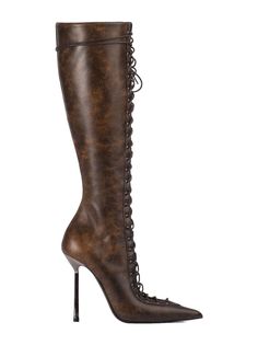 Find LE SILLA 120mm Colette Boots on Editorialist. brown leather corset style front lace-up fastening pointed toe side zip fastening 120mm stiletto heel Brown Leather Corset, Knee High Brown Boots, Le Silla Shoes, Brown Lace Up Boots, Leather Corset, Shoe Inspo, Girly Shoes, Boots Leather