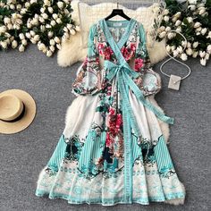 Floral Maxi Dress with Long Sleeves Belted Elegant Chiffon Dress, Party Women, Chiffon Dresses, Lantern Sleeve Dress, Lantern Sleeves, Strap Dress, Summer Party