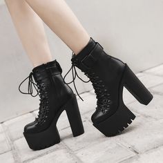 Party Shoes Heels, Heeled Lace Up Boots, Women's Motorcycle Boots, Womens Black Booties, Platform Ankle Boots, Platform High Heels, Fashion High Heels, Lace Up Ankle Boots, Black High Heels