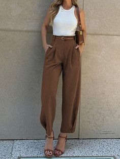 The802Gypsy Bottoms/Pants & Culotte Brown / S GYPSY GIRL-Loose High Waist Nine-Point Suit Pants Company Meeting, Executive Woman, Dramatic Fashion, Office Fits, Academia Outfits, Work Fits, Weave Style, Outfits For Work, Brown Pants