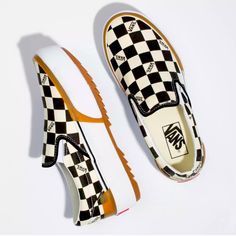 Discontinued & Highly Sought After Brand New With Tags Vans Stacked Checkered Slip Ons!! Vans Slip On Platform, Checkered Sneakers, Zebra Shoes, Checkered Shoes, Fun Shoes, Vans Era, Vans Black And White, Shoes Vans, Vans Slip On