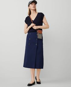 Elevate your weekend wardrobe with the Ann Taylor Weekend Sateen Button Wrap Skirt. This skirt combines comfort with elegance, featuring a button front and angled front welt pockets for a touch of sophistication. Perfect for relaxed outings or casual office days, it's designed to hit at mid-calf, making it versatile for various footwear options.

- Size: Regular - 4
- Color: Pure Sapphire
- Material: 72% Cotton, 25% Rayon, 3% Spandex
- Length: 31" long
- Gender: Female
- Garment Care: Machine Wa Fall Workwear Skirt With Belt Loops, Chic Buttoned Skirt For Workwear, Chic Workwear Skirt With Buttons, Workwear Skirt With Belt Loops And Relaxed Fit, Workwear Skirt With Belt Loops, Versatile Workwear Skirt With Side Pockets, Versatile Skirt With Side Pockets For Work, Versatile Workwear Skirt For Fall, Blue Pleated Skirt For Work