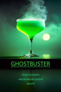 Bartending Drinks Recipes, Ghostbusters Cocktail, Video Game Cocktails, Green Halloween Drink, Halloween Drinks Alcohol Recipes, Halloween Adult Drinks, Alcohol Shooters, Spider Cocktail, Neon Cocktails