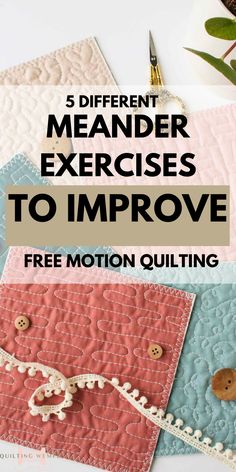 the words, 5 different meander exercises to improve free motion quilting are shown