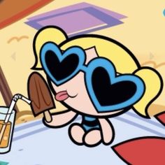 a cartoon character holding an ice cream sundae