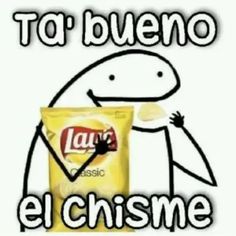 a cartoon character holding a bag of chips with the caption'ta buenoo el chisme '