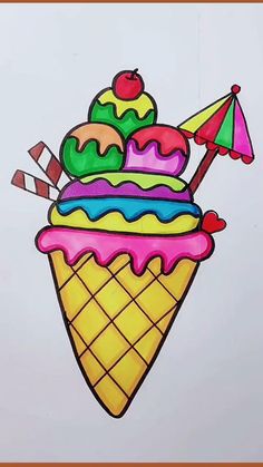 a drawing of an ice cream sundae