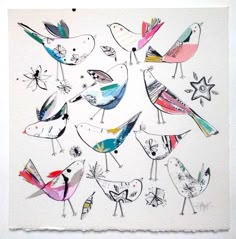 a drawing of birds on a white background