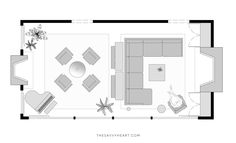 an overhead view of a living room and dining area with couches, coffee table, chairs