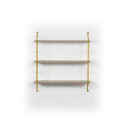 three shelves with gold handles on each shelf