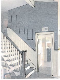 a drawing of a staircase in a house