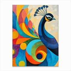 a painting of a peacock with colorful colors