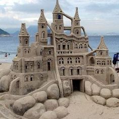 there is a sand castle on the beach