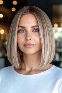 12 Adorable Ideas For Middle Part Bob In 2024: Get inspired by these chic middle part bob styles, perfect for a trendy and effortless look in 2024! 💇‍♀️✨ #MiddlePartBob #HairTrends2024 Bob Haircut Middle Part, One Length Bob Medium, Haircut Middle Part, Hair Cut Lengths, Short Straight Bob Hairstyles, Middle Part Bob, Red Balayage Hair, Chin Length Haircuts, Shot Hair Styles