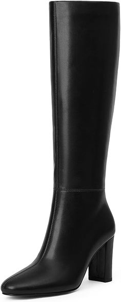 Amazon.com | Modatope Black Knee High Boots Women Chunky Heel Rounde Toe Tall Boots Women Block Heel Fall Winter Boots 2024 Fashion Side Zipper Long Boots Size 9 | Knee-High Fall Winter Boots, High Boots For Women, Boots 2024, Womens Tall Boots, Black Knee High Boots, Womens Chunky Heels, Black Knees, Long Boots