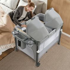 Product Description Introducing our Twin Bassinet for Baby with Storage - the perfect solution for parents of twins or two young babies. This versatile bassinet is designed to provide convenience, comfort, and safety for both babies and parents. The twin bassinet features two removable Rock-A-Bye Portable Bassinets. These bassinets can be easily used indoors or outdoors, allowing you to keep your babies close by at all times. It also offers versatility to meet the changing needs of your babies. It can be converted into a baby bassinet, bedside crib, or playpen, allowing you to adapt to different stages of your babies' growth. This multi-functional design is perfect for parents who want flexibility and convenience. This includes a replacement sheet, ensuring that you can easily keep it clea Twin Bassinet Co Sleeper, Twin Baby Beds Cribs, Bassinet In Parents Room Ideas, Baby Crib In Parents Room, Twin Baby Beds, Twin Products, Twin Bassinet, Baby Bassinet Bedside, Twin Cribs