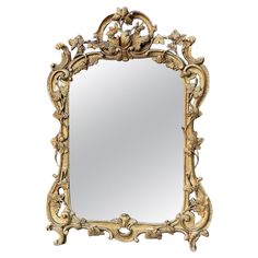 an ornate gold framed mirror with flowers on it's sides and leaves around the edges