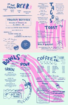 a menu with different types of food on it