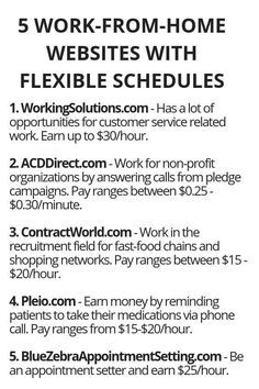 a flyer for the 5 work - from - home website with flexible schedules