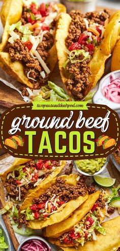 Want the best appetizer idea? These Ground Beef Tacos are made with homemade taco seasoning! The taco meat is juicy, full of flavor, and served in crispy taco shells. Pin this simple dinner recipe for tonight! Best Taco Meat Recipe, Tacos Al Vapor, Soft Tacos Recipes, Crispy Taco Shells, Beef Tacos Recipes, Tacos Dorados, Taco Meat Recipes, Taco Dinner