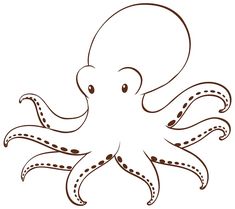 an octopus is drawn in brown ink on a white background, it's head and tentacles are dotted with dots