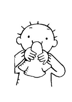 a black and white drawing of a person holding something in their hands, with the caption