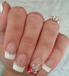 Christmas Nails French Tip Reindeer, Colored French Tip Nails Christmas, Holiday Wedding Nails, Christmas Nails Simple Classy White, Christmas Nails French Tip Holidays, Christmas French Manicure, French Tip Christmas Nails, Long Strong Nails, Chinese New Year Nails