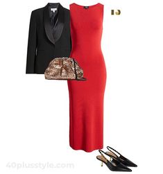 Outfits for Xmas - Tuxedo jacket and red dress | 40plusstyle.com Black Tie