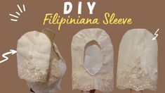 three pairs of slippers are shown with the words diy, filipina sleeve