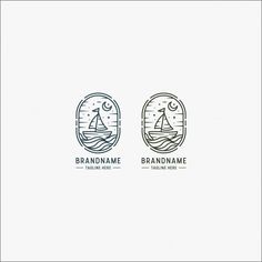 two logos with the words brand name and a sailboat on water in a circle