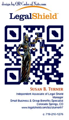 a business card for legal shield with a lady justice figure holding a scale of justice