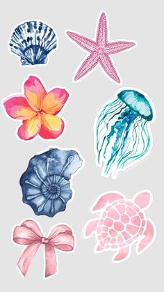 various sea animals and starfish stickers