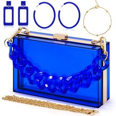 PRICES MAY VARY. Acrylic Purse Set: you will receive 1 piece of acrylic purse in blue, 2 pairs of earrings dangling, 1 piece of bracelet, a full set can meet your daily needs, and you can share with others Widely Applicable: the jewelry set is suitable for various occasions, such as wedding parties, bridal showers, dinner parties, engagements, proms, and other important occasions, it is also suitable for everyday wear Appropriate Size: the acrylic bag measures about 7 x 4.3 x 2 inches/ 18 x 11 x Acrylic Purse, Clear Clutch, Acrylic Bag, Clear Purses, Retro Earrings, Earrings Dangling, Vintage Handbag, Retro Earring, Wedding Vintage