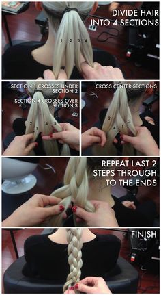 3 Strand Braid Tutorial, Four Strands Braid, Four Stranded Braid, Normal Braid Tutorial, 4 Strain Braid, 4 Strand Braid Hairstyles, How To Four Strand Braid Tutorials, How To 4 Strand Braid, Braid With Four Strands