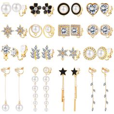 PRICES MAY VARY. What you get: You will get 16 pairs different styles clip on earrings for women, consisting of many different options, which can satisfy your different everyday dress up demands. Different clip on earrings for women has different glamour. Premium material: Our women clip on earrings made of hypoallergenic 316L stainless steel, nickel-free, lead-free, sturdy and durable. The surface is polished with excellent texture the earring look very shinny and smooth. The women earrings are Silver Clip On Earrings, Clip On Earrings Aesthetic, Cute Clip On Earrings, Many Earrings, Short Earrings, Piercing Clip, Earrings Multiple, Special Gifts For Him, Winter Earrings