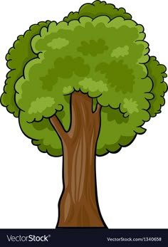 a cartoon tree with green leaves and brown trunk, on white background stock photo - 549