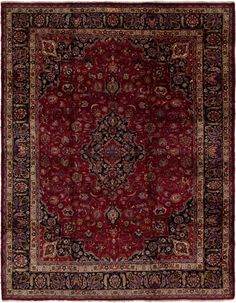 This 40-50 year old(Semi Antique) Persian Mashad rug is Hand Knotted of 100% Natural Wool and has 100 knots per square inch. This rug has fringe. Colors found in this rug include: Magenta, Beige, Black, Blue, Brown, Green, Ivory, Navy Blue, Pink. The primary color is Magenta. This rug is 1/2" thick. This rug is in Very Good  condition, with minor blemishes (Low Pile Spots). Further details can be seen in the pictures Features: Border, Country, Fringe, Medallion, Signed, Traditional Magenta Rug, Red Persian Rug, Antique Persian Carpet, Unique Glassware, Antique Light Fixtures, Colourful Tile, Antique Lighting, Modern Traditional, Large Area Rugs