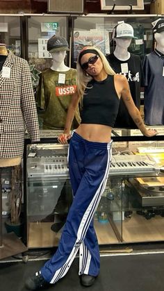 Trendy Fitness Outfits, Gray Tops Outfit, Hip Hop Dancers Outfit, Blue Adidas Pants Outfits, Navy Blue Track Pants Outfit, Knicks Game Outfit Women, Baggy Adidas Pants Outfit, Athleisure Outfits 2024, Casual Sporty Outfits For Women