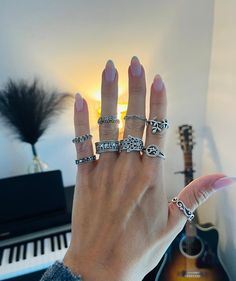 A 9 piece set of boho style stackable rings. Multi set of hippie rings with vintage design. Hippies, Hippie Rings, Silver Ring Set, Boho Stil, Stackable Rings, Design Vintage, Vintage Design, Ring Set, Boho Style